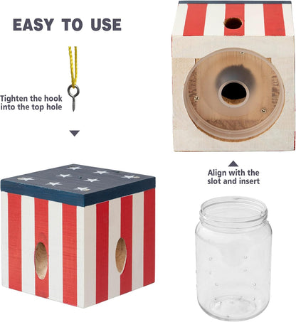 2 PCS Wood Carpenter Bee Trap for Outside - Best Bee Trap - Cube Flag Style Nature Hanging Carpenter Bee Traps Plastic Jar Outdoor - Insect Traps