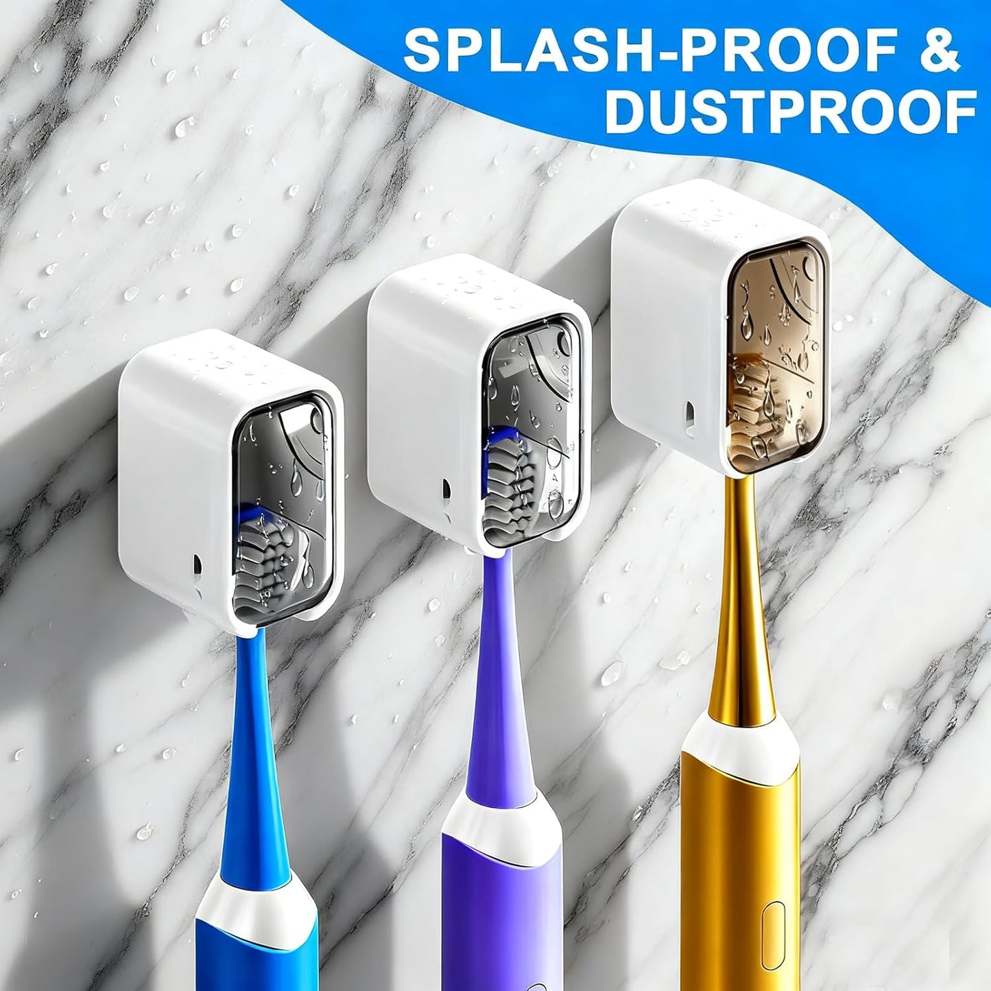 Toothbrush Holders for Bathroom - 3 Pack, Single Slot Space-Saving Design 2.0, Wall Mounted with Cover for Shower, Single Tooth Brush Holder Dispenser Storage Organizer for Family & Travel