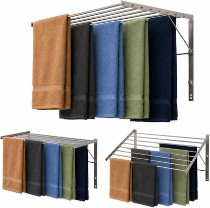 Smartsome | Wall Mounted | Clothes Drying Rack| 22" Wide |15 Linear Feet Capacity | 8 Smooth Round Stainless Steel Rods | 60 lb Capacity | Fully Assembled | Compact Sturdy Space-Saving Design