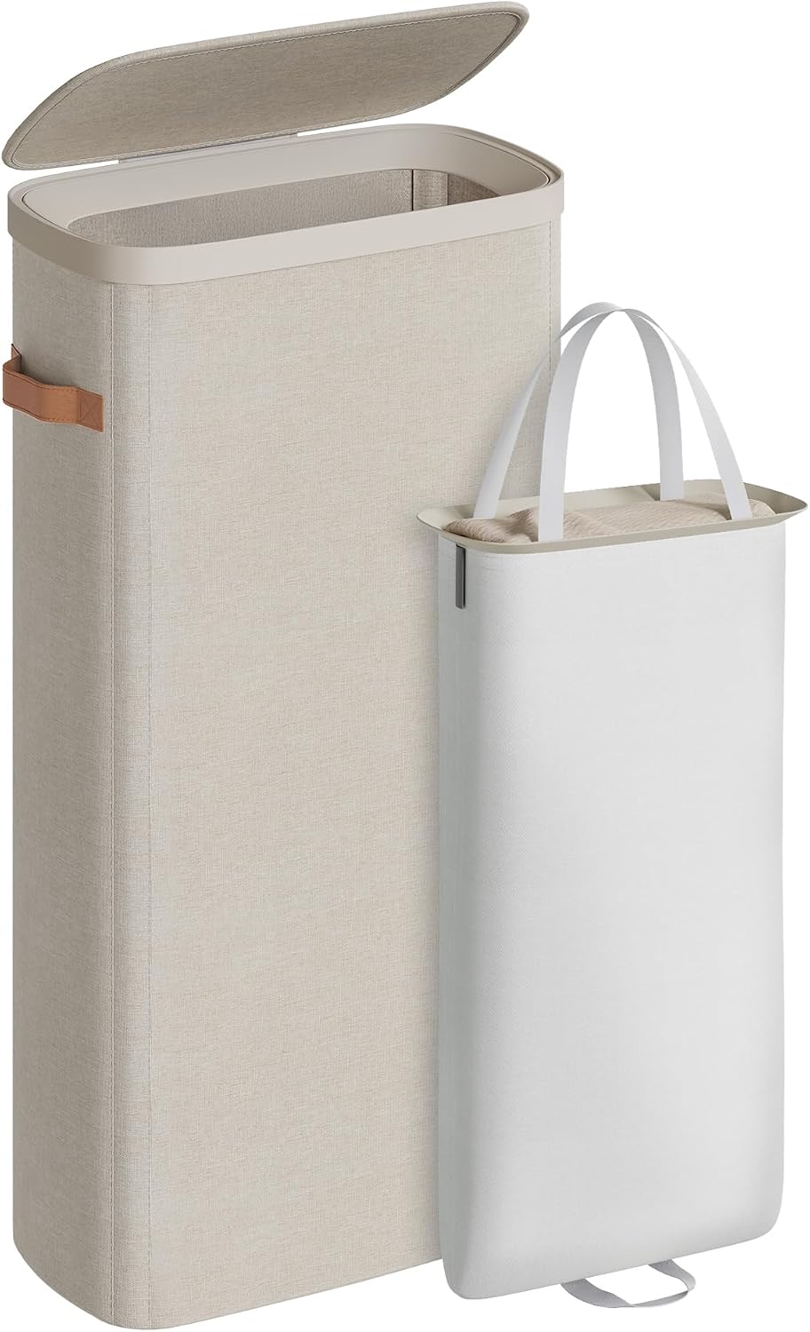 SONGMICS Laundry Basket, 50.2 Gal. Laundry Hamper, 3 Compartments, Easy Assembly, with Lid and Handles, Removable Liners, 25.2 x 15.7 x 29.5 Inches, Cappuccino Beige ULCB814LH01
