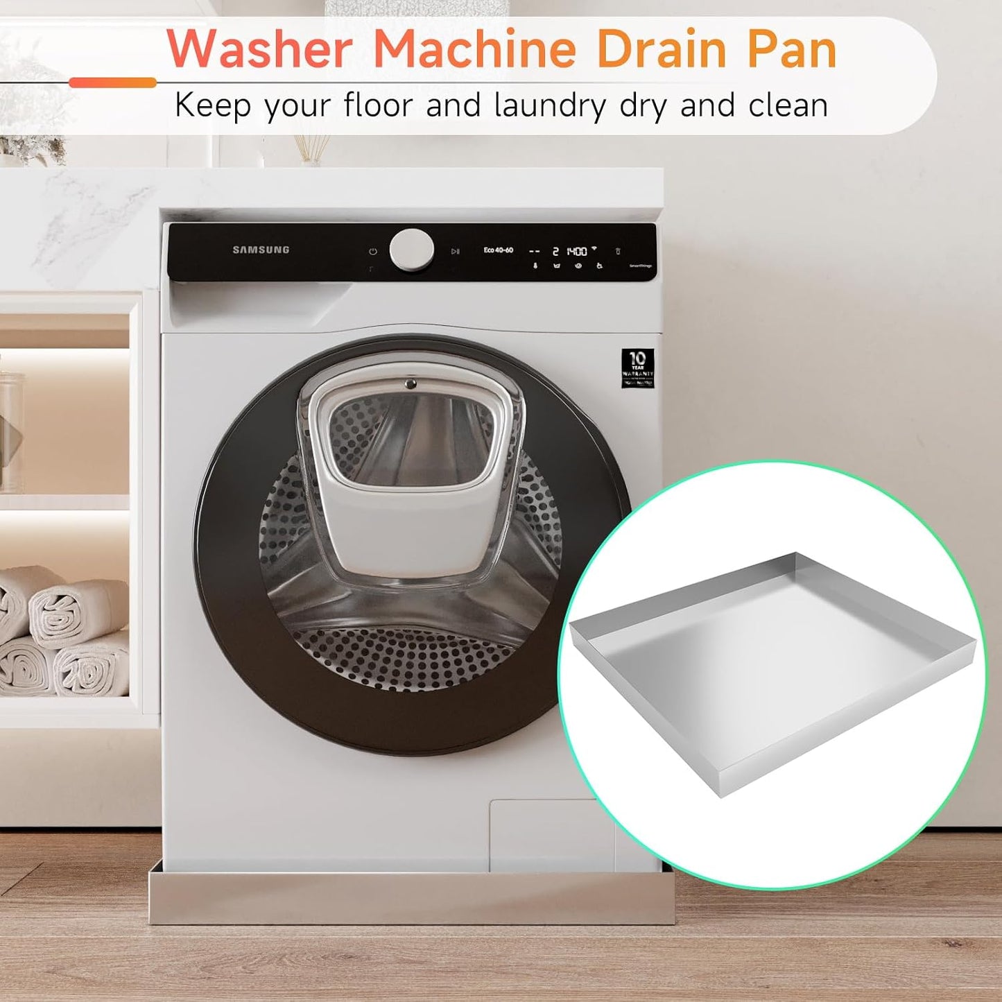 Heavy Duty 304 Stainless Steel Washing Machine Pan, 27" x 25" x 2.5" | Washing Drain Pan, Washing Machine Tray, Washer Pan, Floor & Wood Deck Protection, No Hole