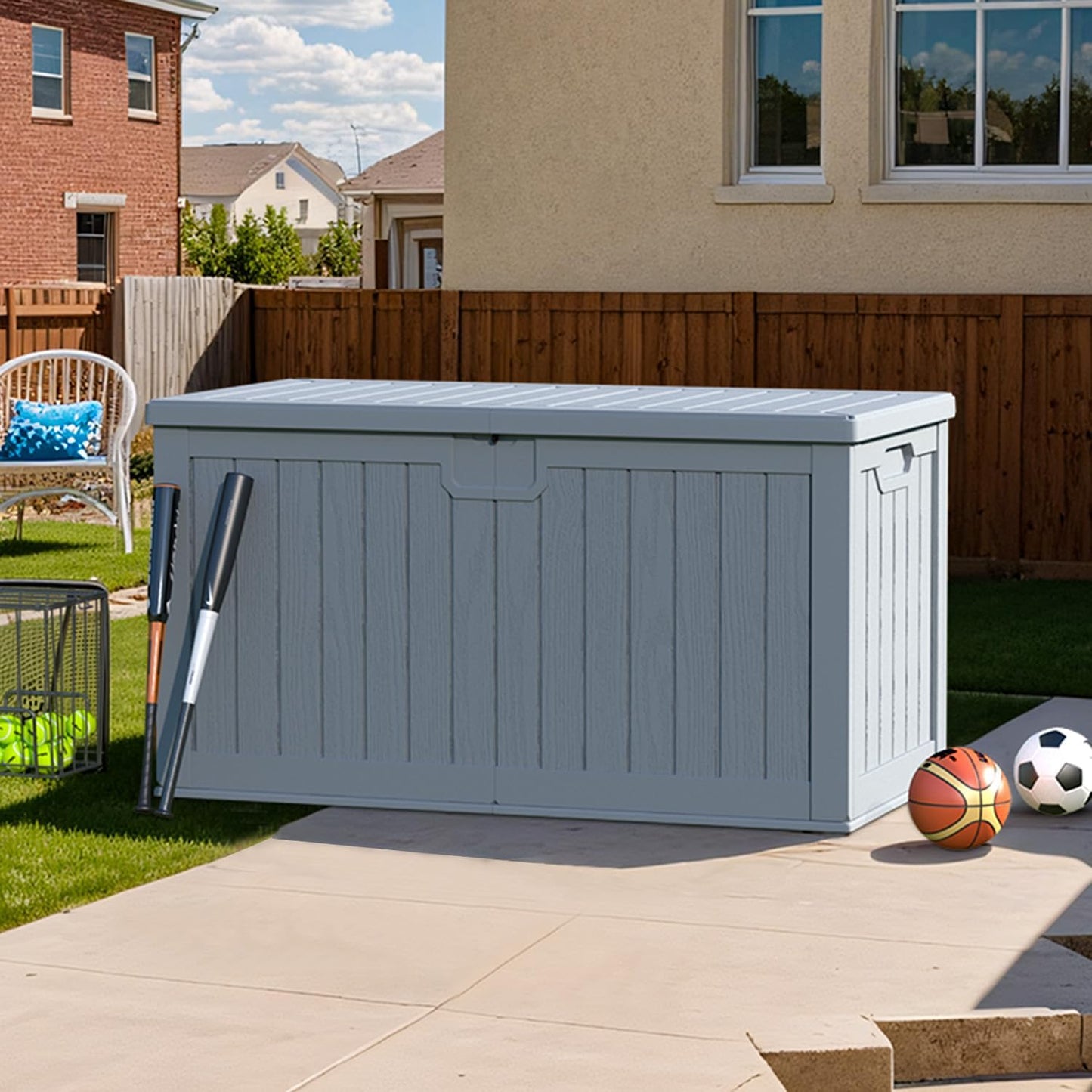 Patiowell 100 Gallon Resin Deck Box, Waterproof Large Outdoor Storage Box for Patio Furniture and Garden Tools, Black