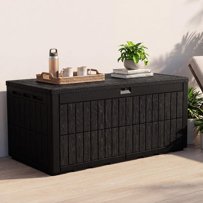 Quictent 100 Gallon Heavy Duty Resin Deck Box, Weatherproof Waterproof Outdoor Storage Bench, UV Resistant Lockable Container for Garden, Pool Supplies, Patio Cushions & Furniture Accessories
