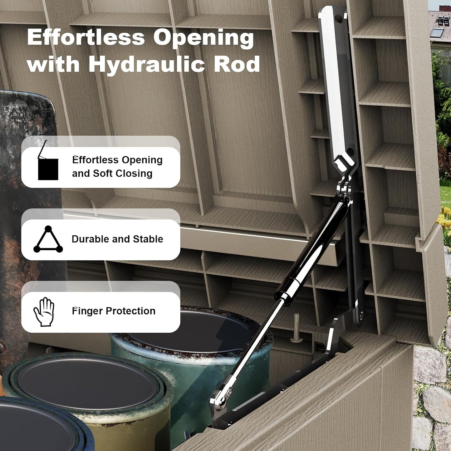 230 Gallon Large Outdoor Storage Box Waterproof, UV Resistant Resin Deck Box with Hydraulic Rod & Lockable Latch for Patio Furniture, Outside Storage Box for Garden Tools, Patio Cushions, Black