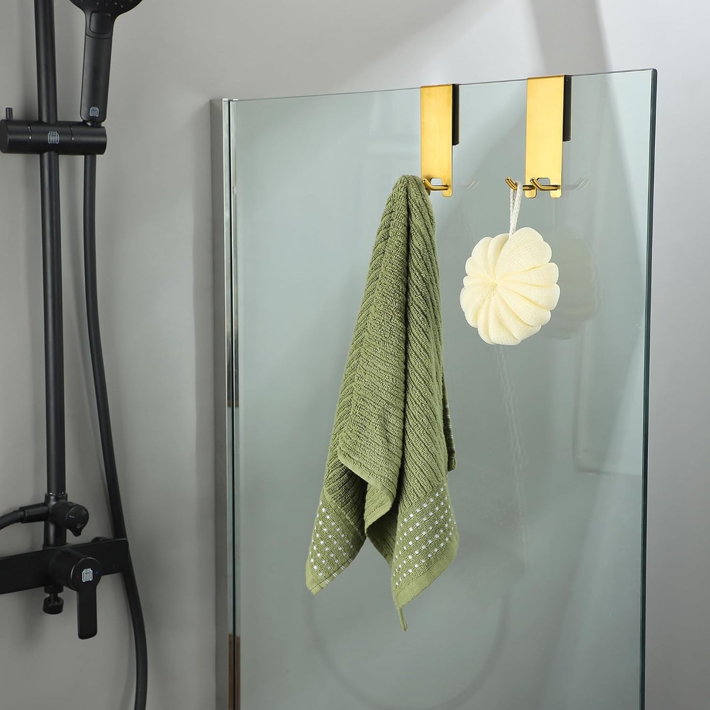 Taozun Shower Door Hooks, Gold Towel Hooks for Bathroom Frameless Glass Door, Shower Squeegee Hooks, 2-Pack, Stainless Steel