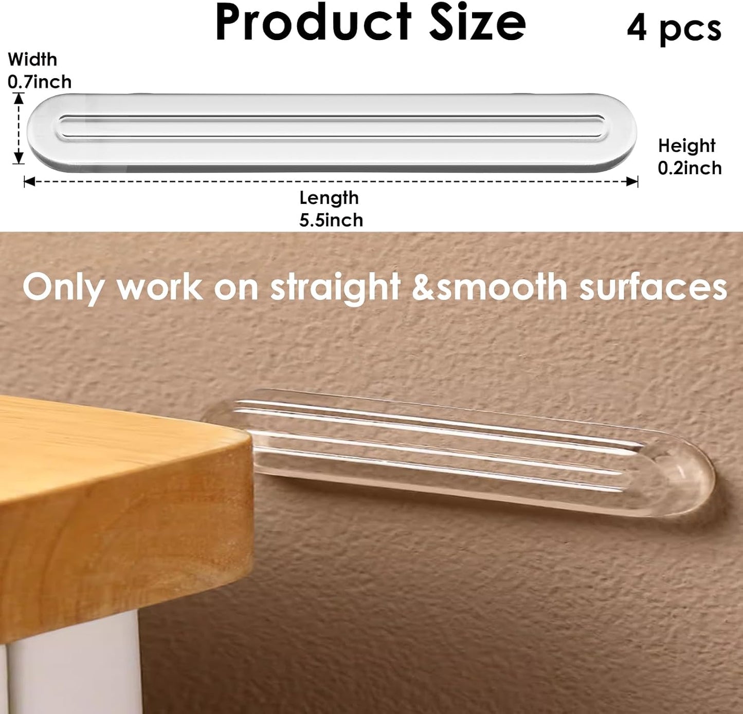 4PCS Long Furniture Bumpers - Wall Protector Guards, Fridge Door Stopper, 5.5x0.7x0.2inches