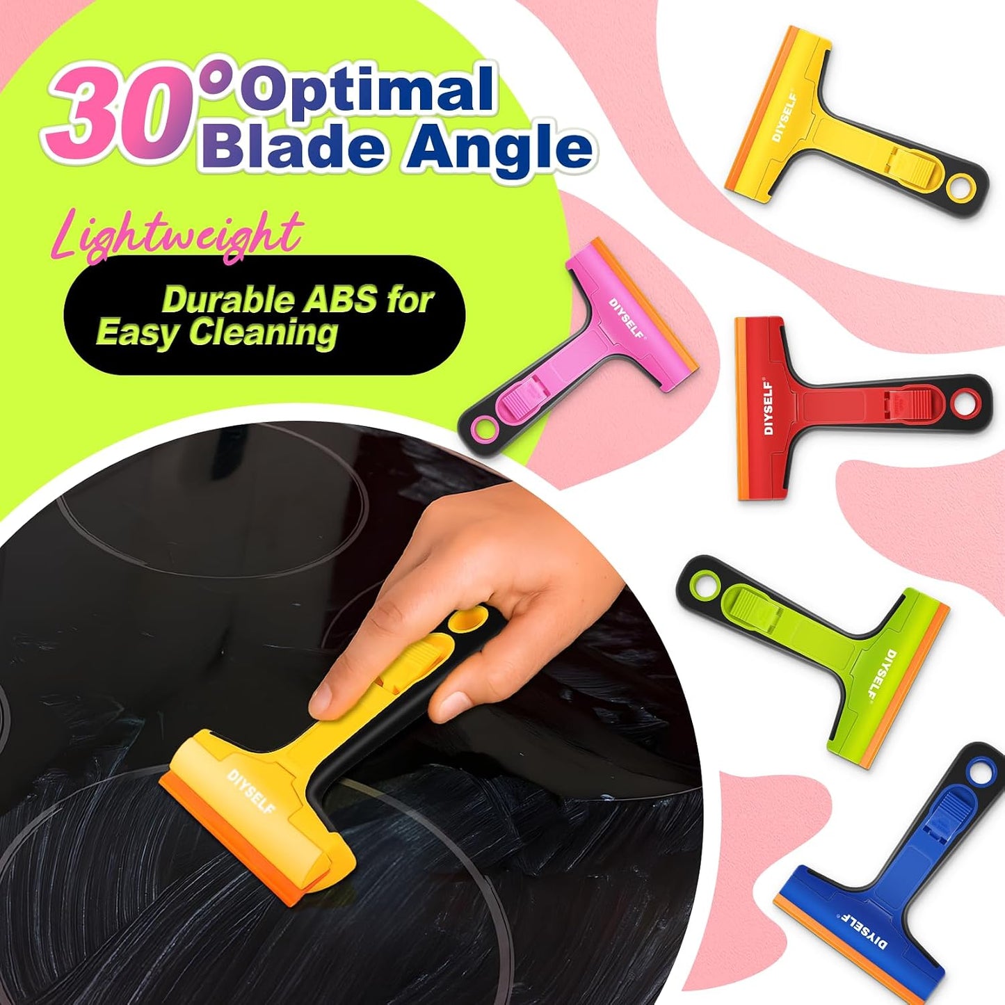 DIYSELF Razor Blade Scraper, 1 Pack Scraper Tool with 10pcs 4-Inch Blades, Razor Scraper for Cleaning Glass, Window, Stove Top, Oven, Kitchen, Cooktop, Shower Door, Sticky Residue, Tile, Wallpaper