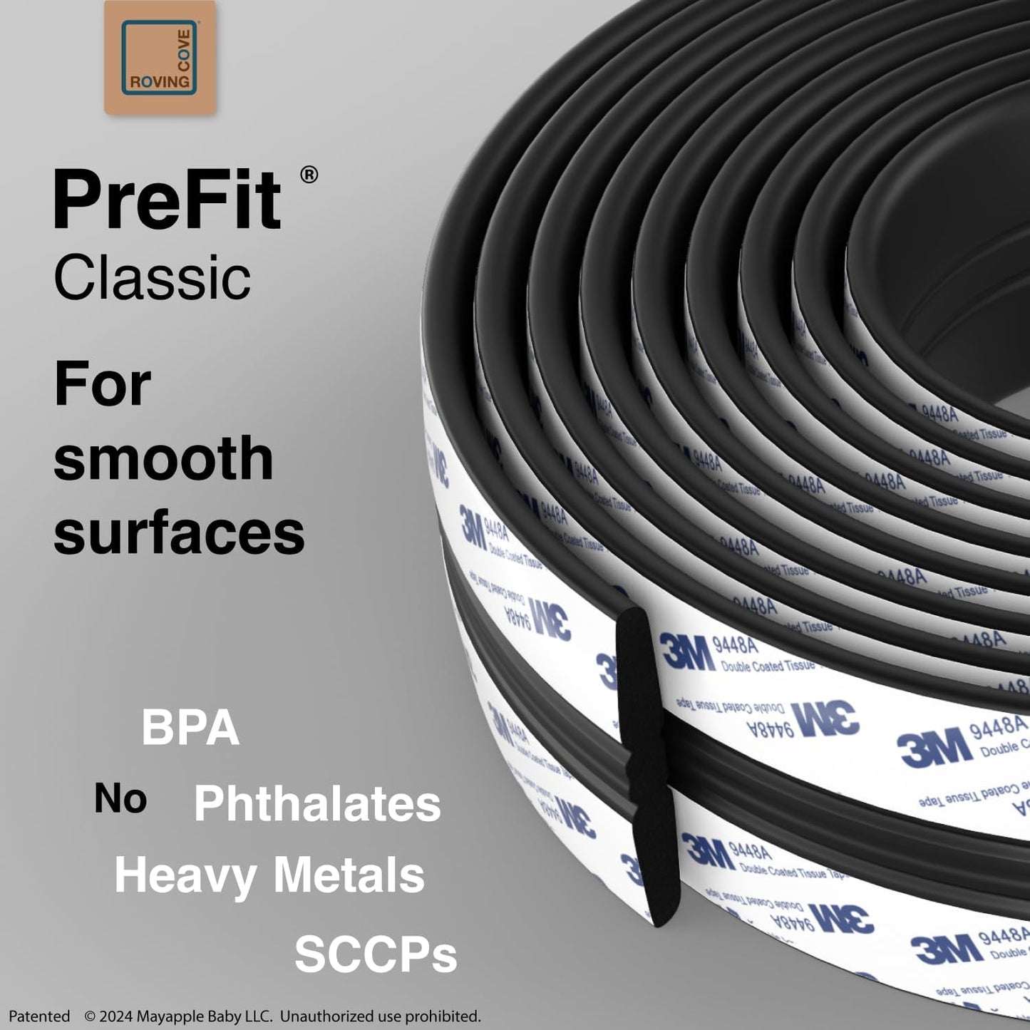 Roving Cove PreFit (Classic) Furniture Edge Corner Protector (Standard 15ft Edge 4 Corners), Baby Proofing Bumper Guards, Coffee Brown, Pre-Taped, for Straight Smooth Surfaces