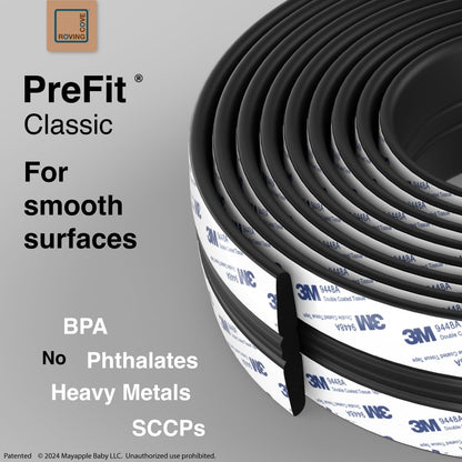 Roving Cove PreFit (Classic) Furniture Edge Corner Protector (Standard 15ft Edge 4 Corners), Baby Proofing Bumper Guards, Coffee Brown, Pre-Taped, for Straight Smooth Surfaces
