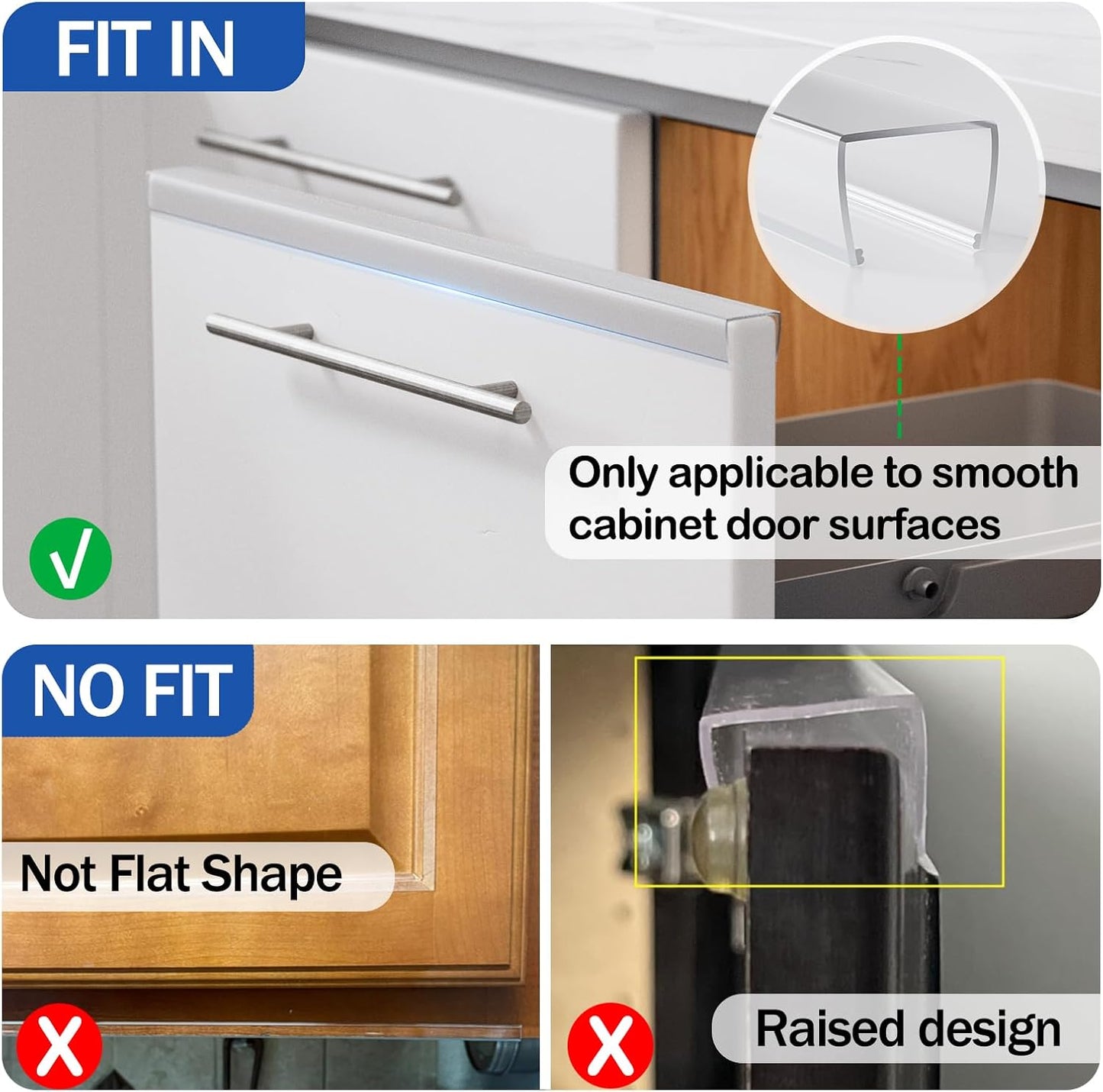 Cabinet Protector Edge Guard (Pack of 6), 17.7" Clear PVC Cabinet Edge Protectors for 3/4" Thick Kitchen Cabinets Doors – Slip-On No-Tool Sliding Installation
