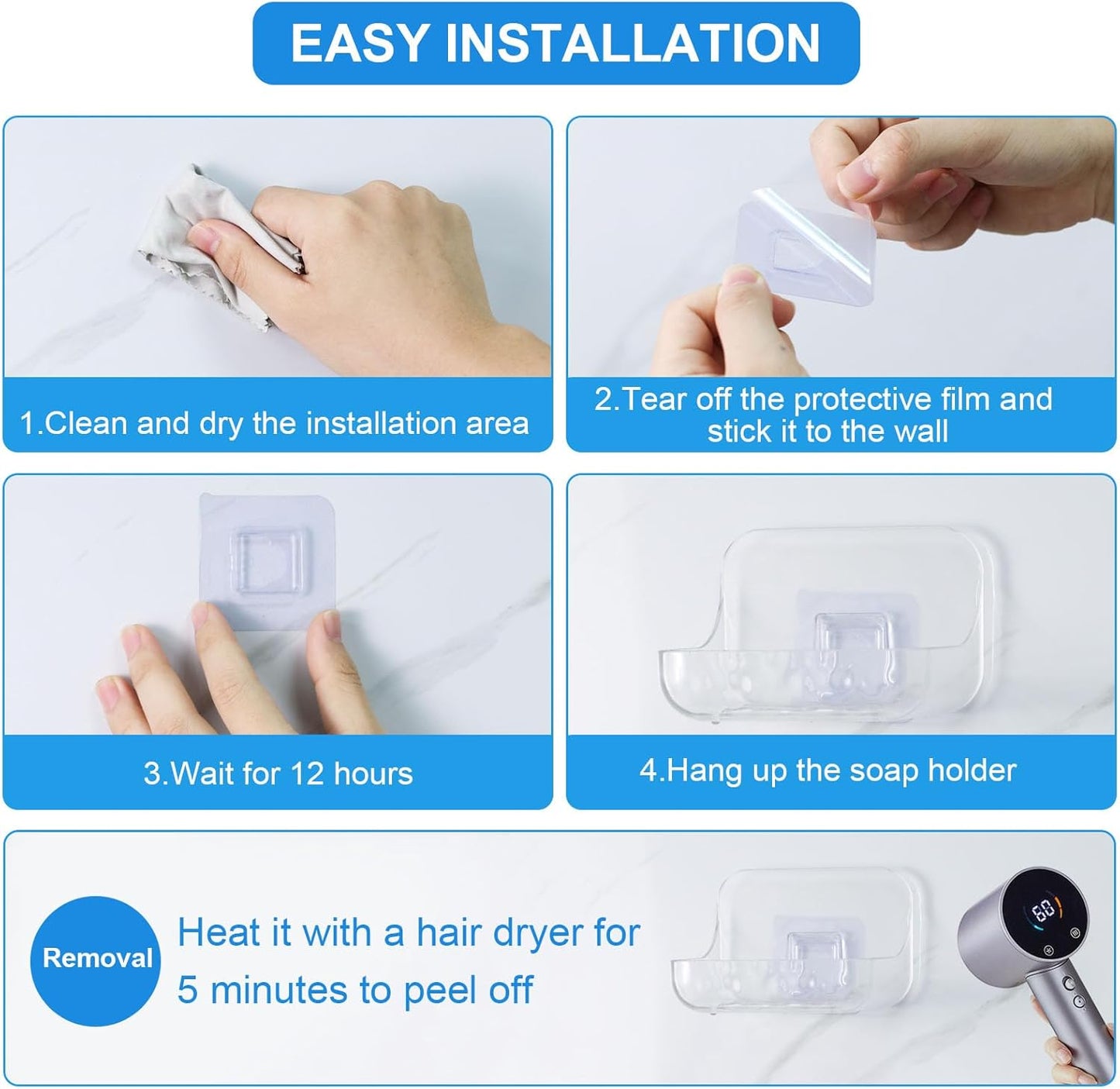 Acrylic Soap Dish, Clear Self Draining Soap Holder, No Drilling | No Tool, Universal and Aesthetics, Waterproof, 2 Pcs Plastic Soap Saver - Bathroom Kitchen Organizer