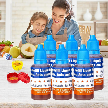 Fruit Fly Trap Refill Liquid only, Fruit Fly Catcher Bait & Gnat Killer Refill, Ready-to-Use Fruit Scented Ants Attractant for Kitchen Bathroom Living Room Use, Safe Near Food (6 Pack)
