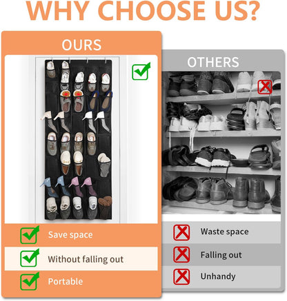 FENTEC 40 Large Pockets Over The Door Shoe Organizer, Mesh Hanging Shoe Organizer Shoe Rack for Closet Mesh Closet Shoe Holder, Over Door Organizer, Shoe Organizer for Wall, Grey, 1 Pack