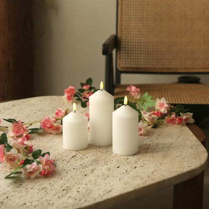 LUSHARBOR Flameless Candles with Remote, 3 Pack Battery Operated Candles Flickering Real Wax LED Fake Pillar Candles with Timer for Wedding Home Party, White