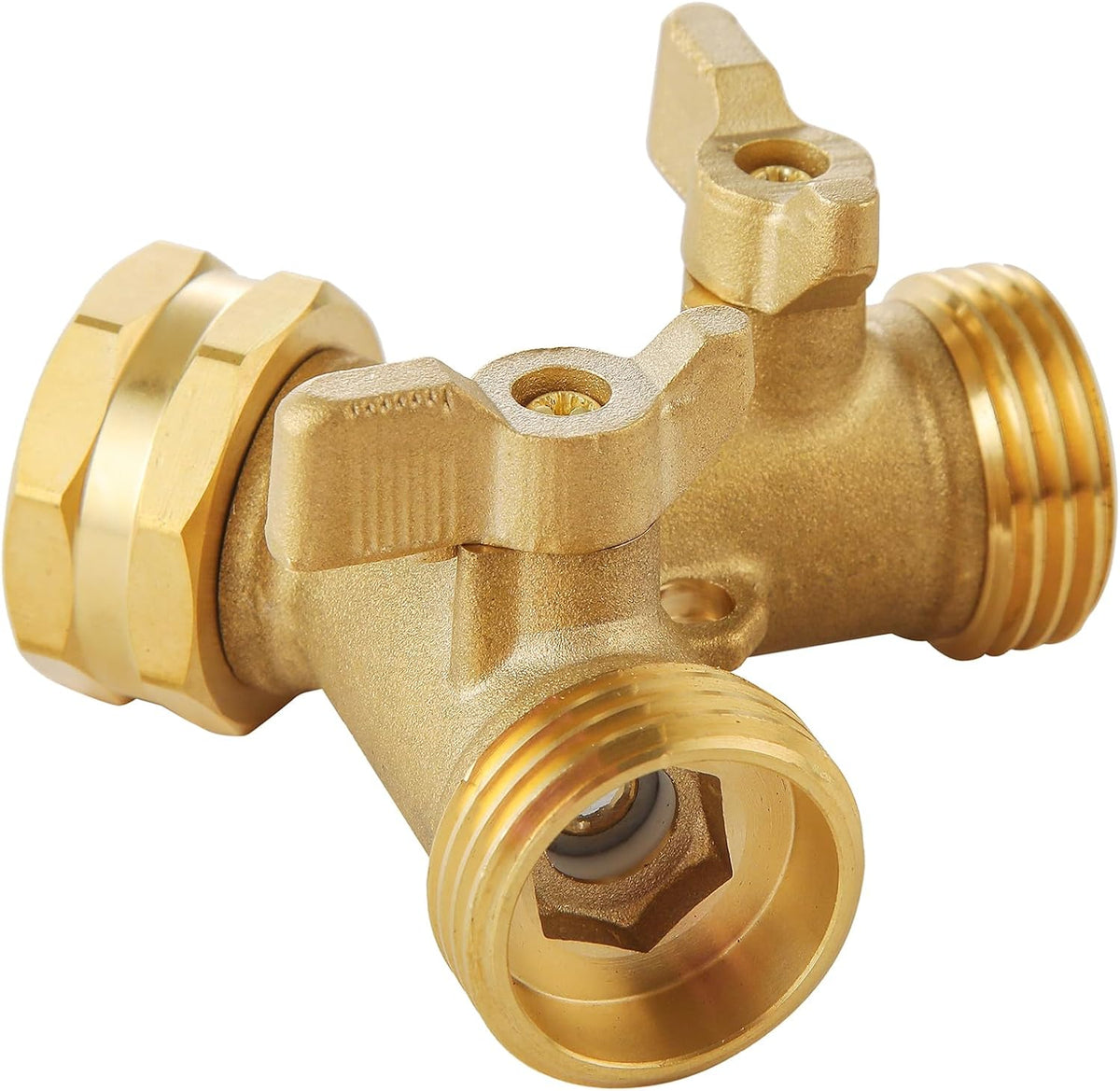 Garden Hose Splitter 2 Way Heavy Duty, Outdoor Faucet Splitter 2 Way, Solid Brass Spigot Splitter Hose Y Splitter with Shutoff Valve