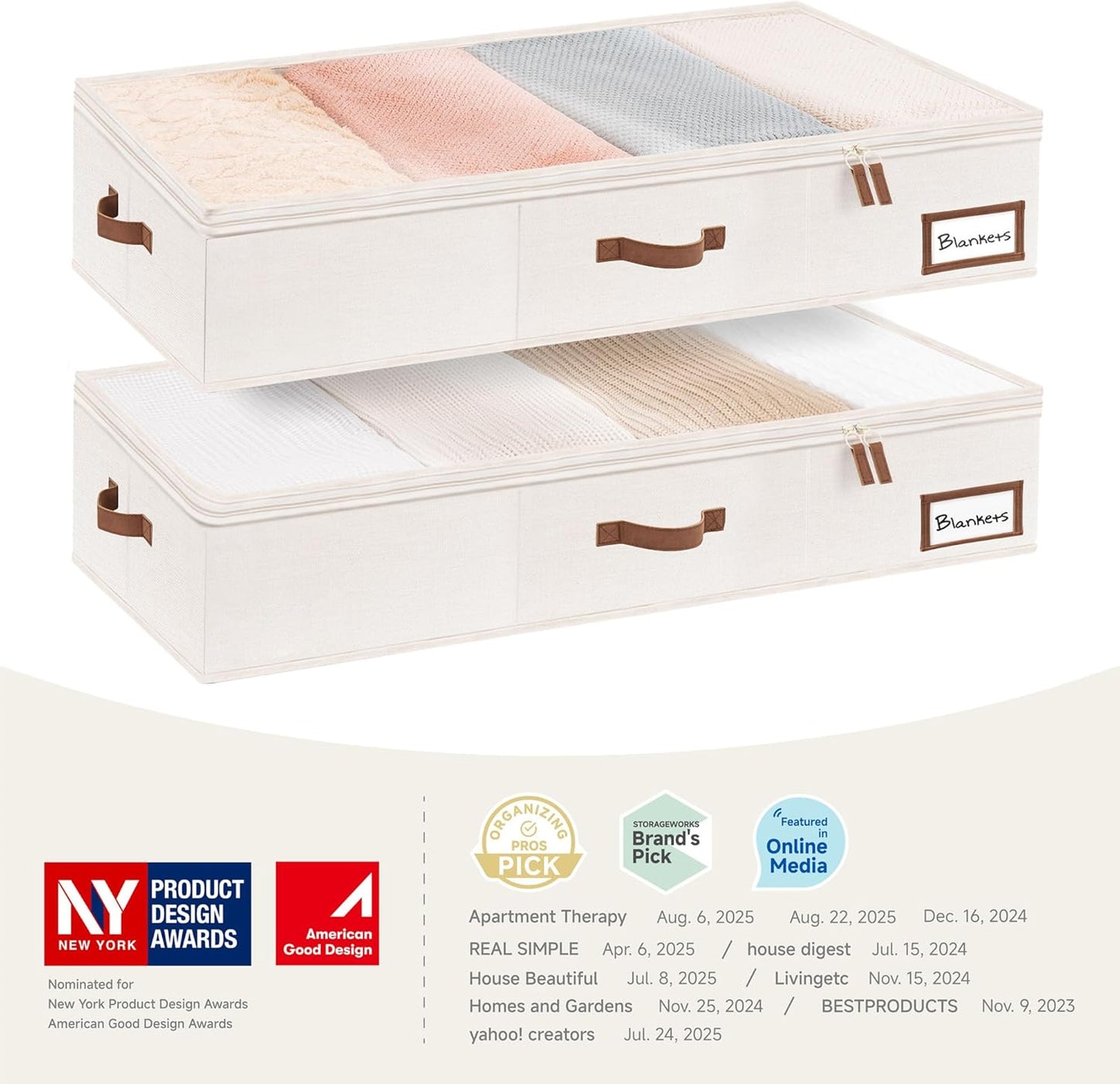 StorageWorks Large Under Bed Storage Containers with Handles and Label Holder, 2 Pack Ultra-thick Fabric Underbed Bins, Closet Organizer for Clothes, Blankets, Sweater