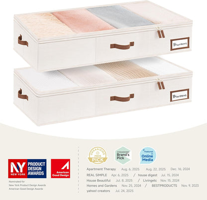 StorageWorks Large Under Bed Storage Containers with Handles and Label Holder, 2 Pack Ultra-thick Fabric Underbed Bins, Closet Organizer for Clothes, Blankets, Sweater
