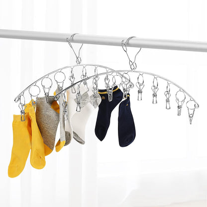 Toplife Clothes Hanger with 10 Clips, Stainless Steel, Windproof, for Drying Socks, Bras, Underwears, Baby Clothes, Hats, Scarfs, Towels, Pants and Gloves, Set of 4 (Outdoors)