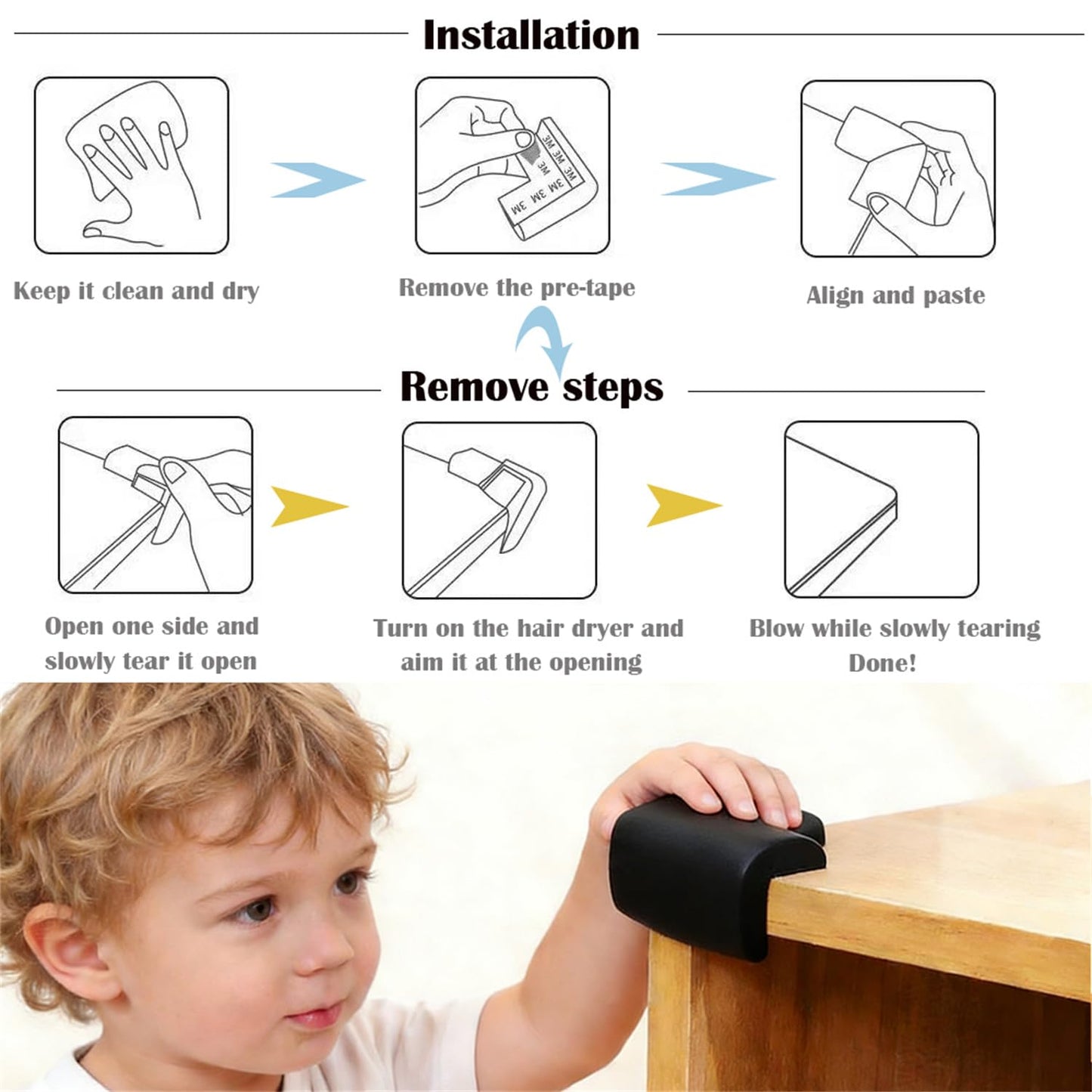 12 Pack Soft Corner Protector Baby Proofing Edge & Corner Guards, Furniture Safety Bumper for Table, Fireplace, Stair, Cabinet, (Brown)
