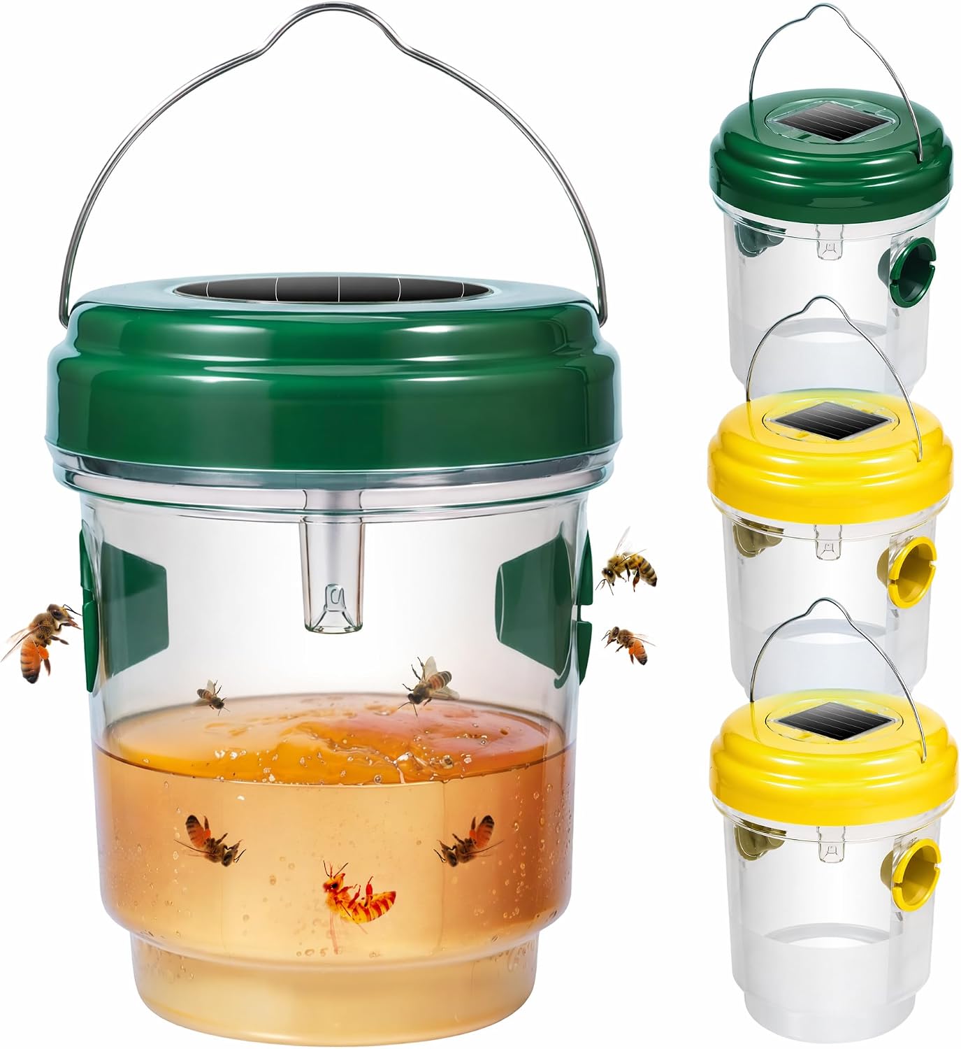 4 Pack Wasp Deterrents for Outside,Reusable Solar Powered Hanging Wasp Catcher, Stay Away from Insect for Garden Yard Deck