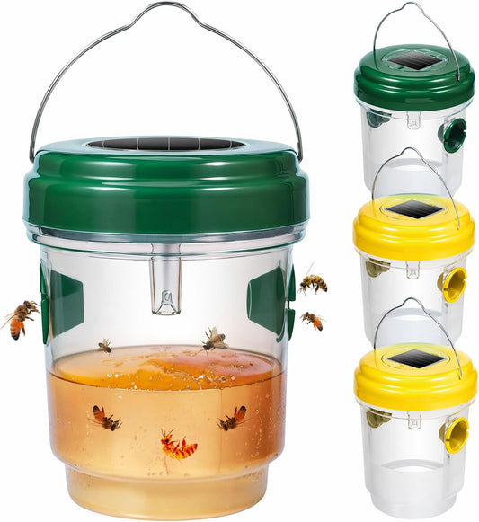 4 Pack Wasp Deterrents for Outside,Reusable Solar Powered Hanging Wasp Catcher, Stay Away from Insect for Garden Yard Deck