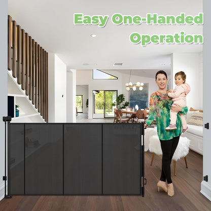 Reinforced 60" Wide Retractable Baby Gates with Upgraded Rods - Bottom Anti-Escape, 5 ft Mesh Baby Gate Retractable Dog Gate Indoor Pet Gate Retractable Stair Gate Outdoor Retractable Gate, Black