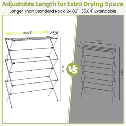APEXCHASER Extra Large Clothes Drying Rack, Foldable & Extendable Laundry Rack with Adjustable Size (20.87"-35.43" L), Space-Saving, Rust-Resistant Frame for Indoor/Outdoor Use, White