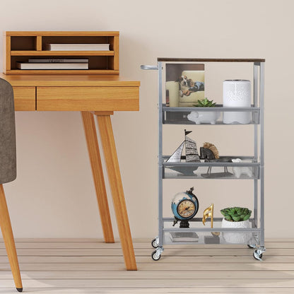 NANANARDOSO 4 Tier Slim Storage Cart, Shelving Unit for Small Space, Rolling Storage Cart with Wooden Top and Metal Handle for Narrow Space on Kitchen, Bathroom, Laundry Room, Black.