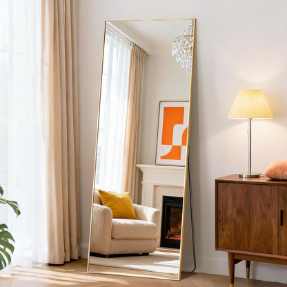 DUMOS 64"x21" Full Length Mirror, Full Body Mirror, Black | Aluminum Alloy Thin Frame, Leaning or Hanging, Suitable for Bedroom, Livingroom, Cloakroom