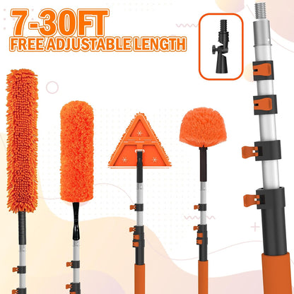 LAANPOLE 26FT Reach Dusters for Cleaning, Ceiling Fan Cleaner Duster with Extension Pole, Wall and Baseboard Cleaner Mop with Handle for Window Cobweb Fan Blade and High Ceiling