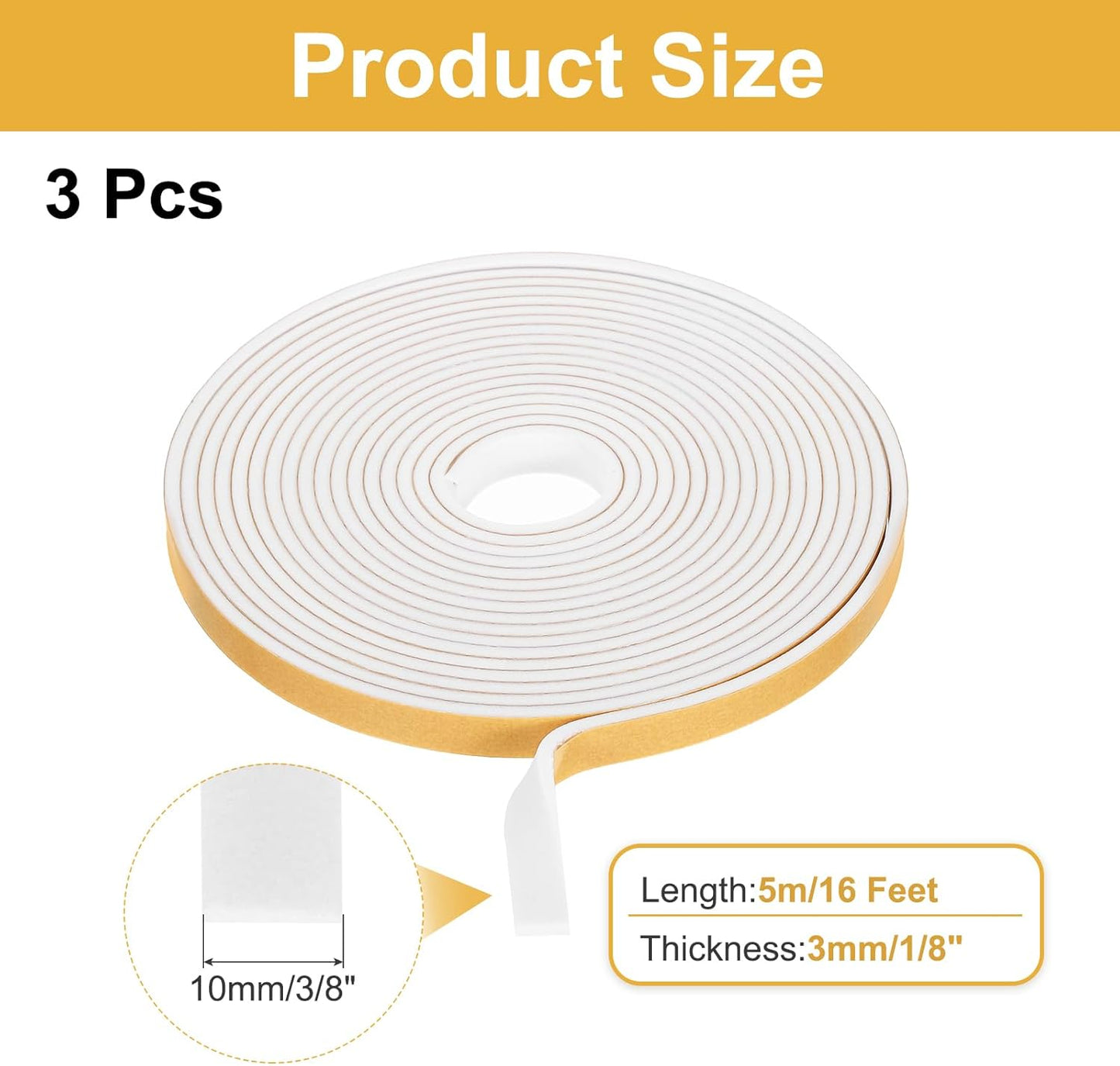 MECCANIXITY Weather Door Seal Strip Tape, Door Insulation Stripping Single Side Strong Self Adhesive Foam Tape Gap Filler for Door, Window, 1/4 Inch x 1/16 Inch x 32 Feet White 2 Pack