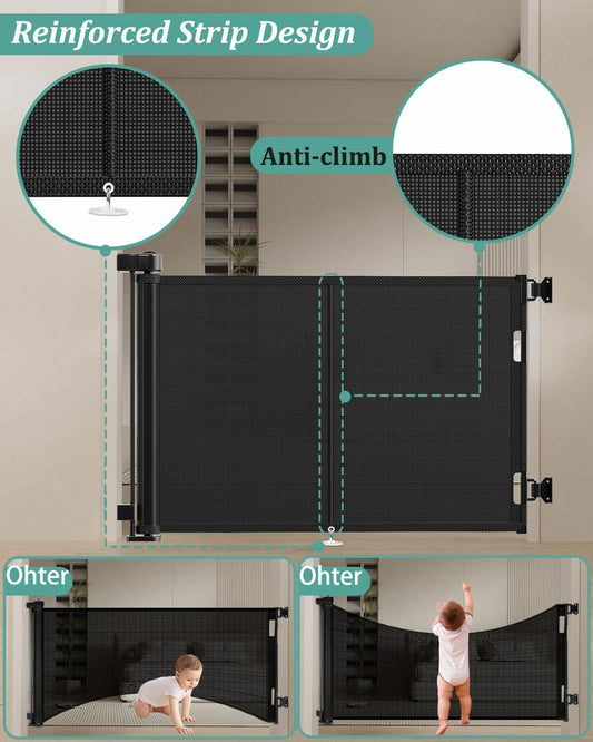 Miumoon 71 inch Retractable Baby Gates 42 inch Tall, Retractable Gate with Reinforced Strip Design to Prevent Crawling Through, 6 FT Retractable Dog Gate for Stairs, Doorways, Hallways, Indoor/Outdoor