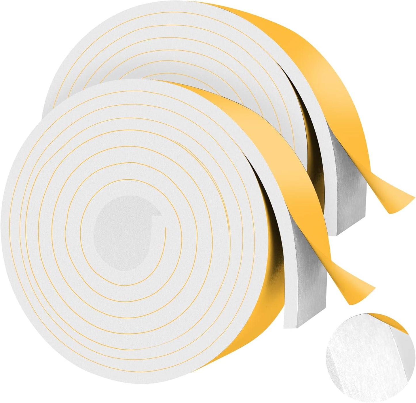 66Ft Foam Tapes Self Adhesive Foam Seal Strips 1/2In x 1/8In x 33.1Ft Each Roll Weatherstrips High Resilience Weather Stripping Door Seals for Door Soundproofing, Window Insulation (2R, White)