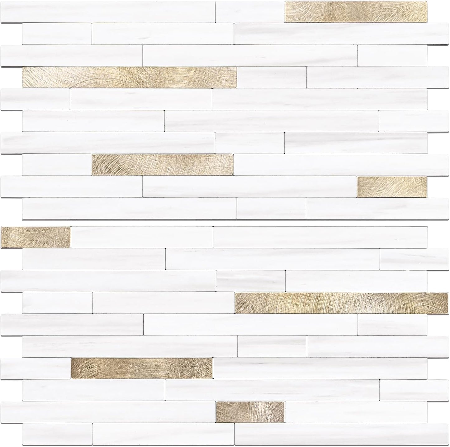 STICKGOO 20 Sheets Peel and Stick Backsplash Tile, Stick on Backsplash for Kitchen and Bathroom, White Sandstone Look PVC Mixed Metal Gold Self Adhesive Wall Tiles