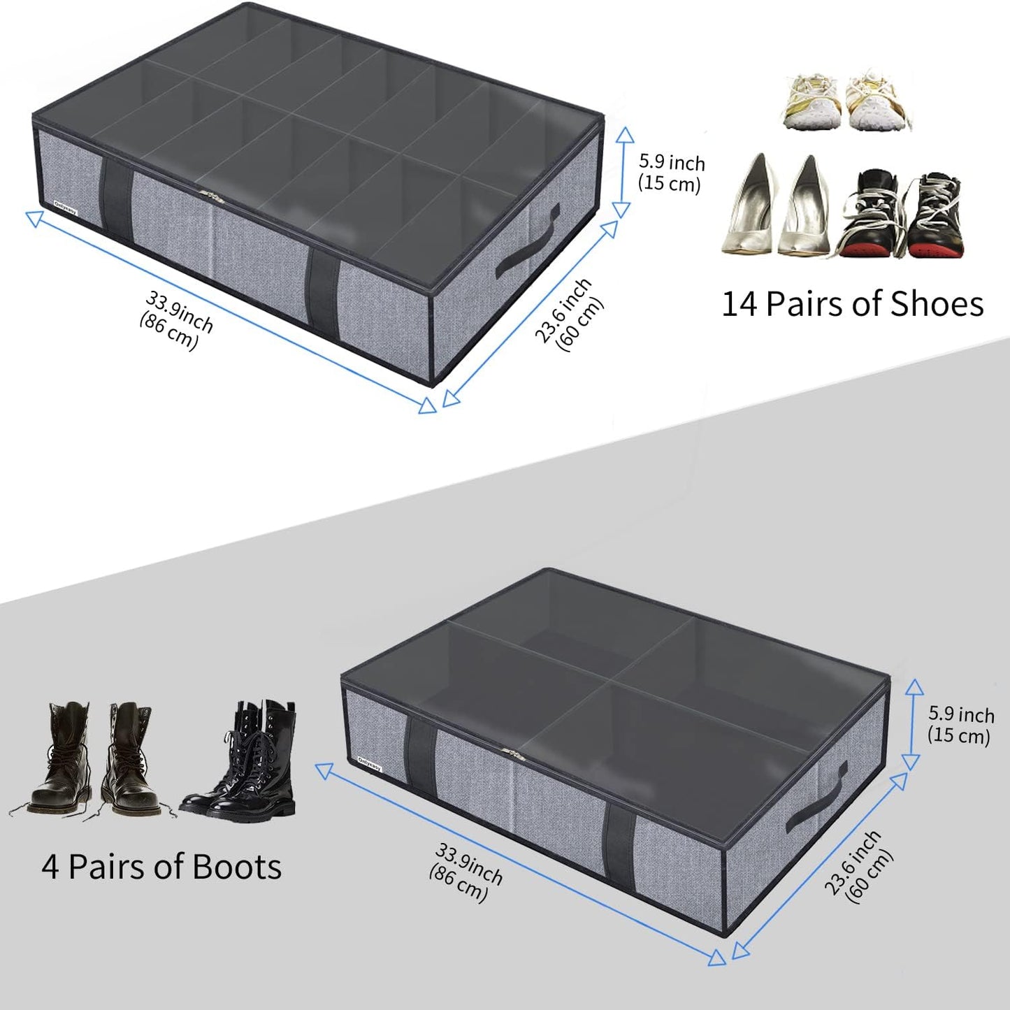 Onlyeasy Sturdy Under Bed Shoe Storage Organizer, Set of 2, Fit 12 to 24 Pairs, Underbed Shoes Closet Storage Solution with Clear Window, Breathable, L29.3 x W23.6 x H5.9, Linen-like Black, MXAUBSB2P