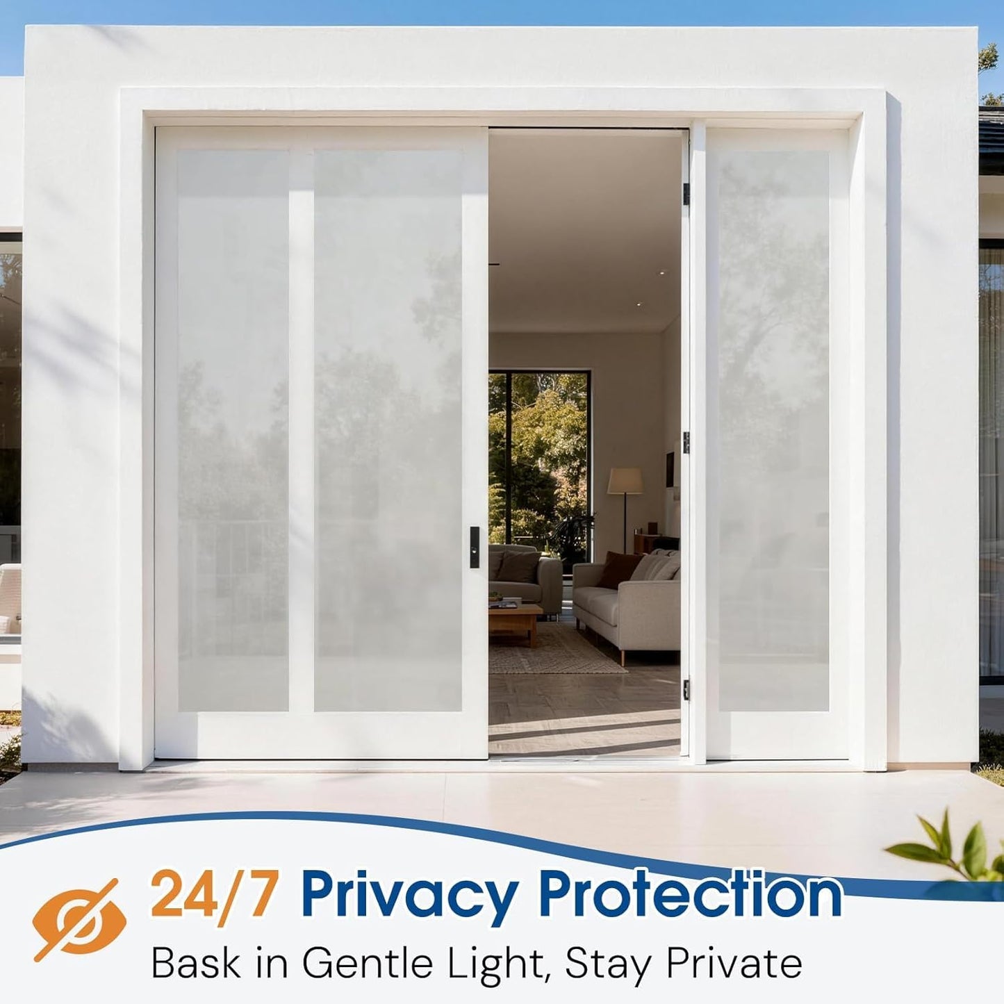 Homein Frosted Glass Window Privacy Film with Tools UV Blocking Privacy Film for Glass Windows, Static Cling No Glue Removable Reusable Anti Glare for Home Day and Night, Pure 17.5" x 78.7"
