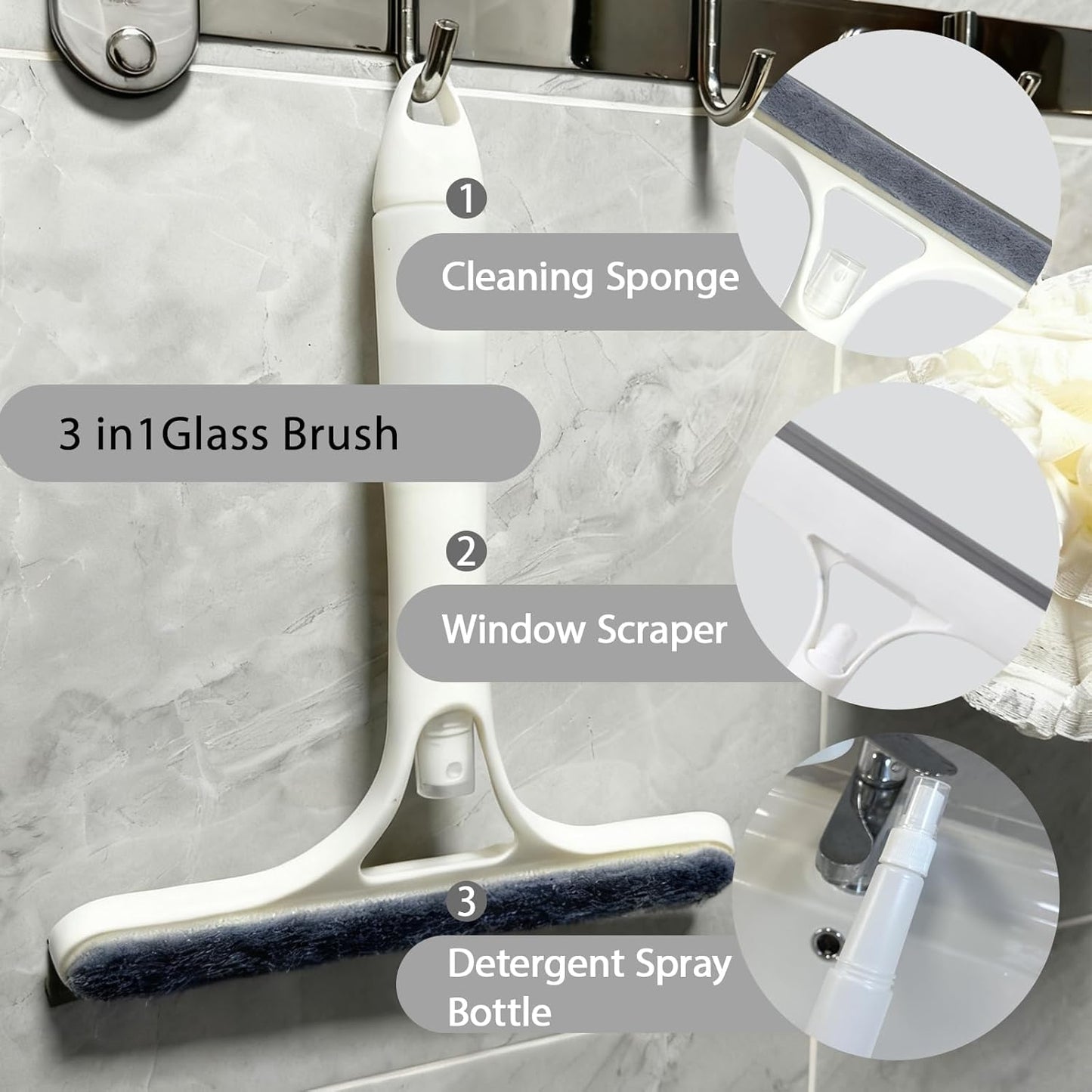 3 in 1 Window Cleaning Scraper,Multifunctional Spray Window Squeegee Cleaner Tool,Mirrors Scraper,Squeegee and Scrubber Spray Bottle Window Squeegee for Glass Doors,Glass Cleaner Tool
