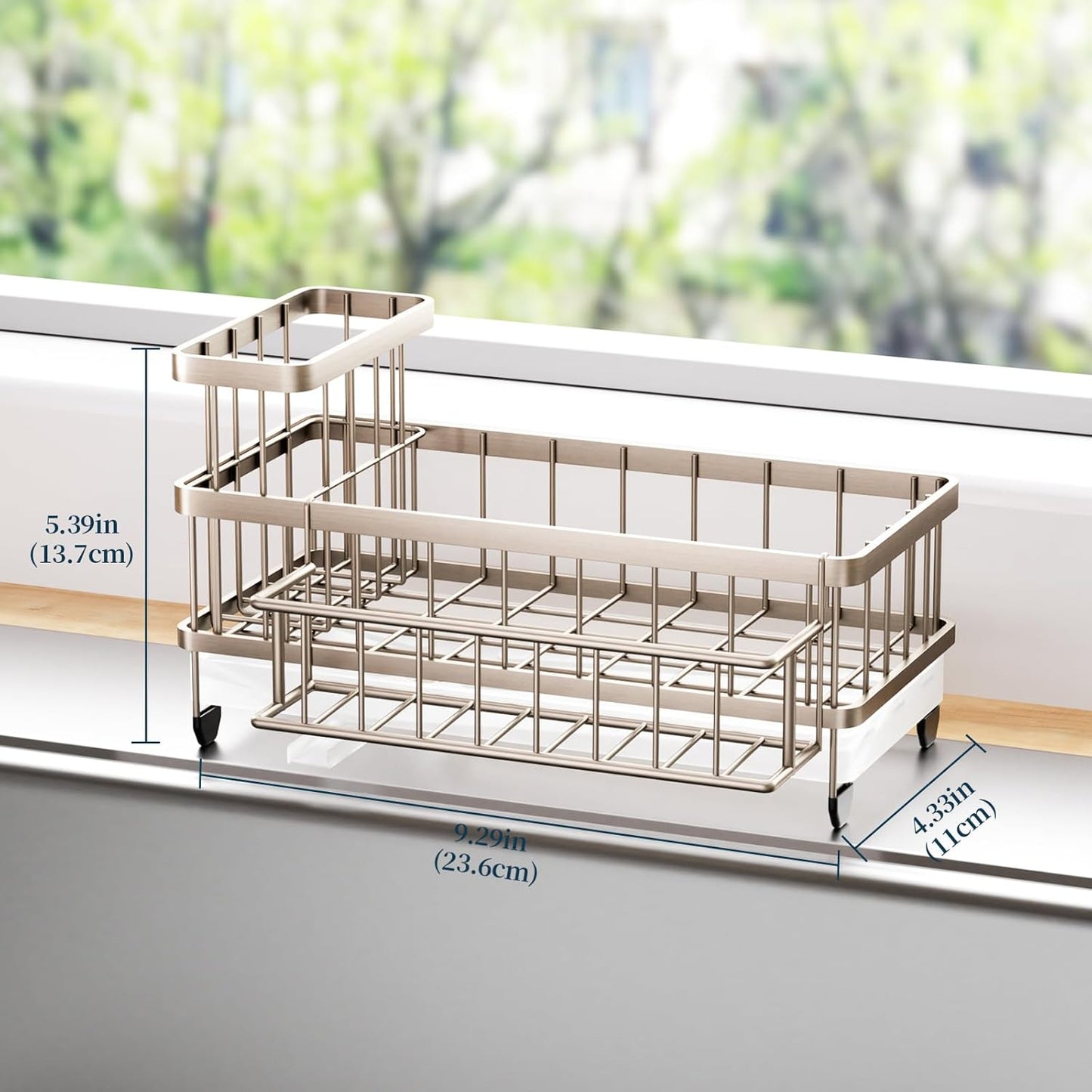 Consumest Sponge Holder for Kitchen Sink - Auto Draining Sink Caddy Organizer with Detachable Rack, High Brush Holder, Kitchen Countertop Storage Accessories, Black