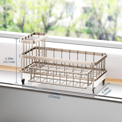 Consumest Sponge Holder for Kitchen Sink - Auto Draining Sink Caddy Organizer with Detachable Rack, High Brush Holder, Kitchen Countertop Storage Accessories, Black