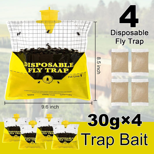 Glovv Fly Traps Outdoor Hanging with Fly Bait, 8 Pack Disposable Bags Hunter Ranch Trap, Pre-Baited Flies Bags Flies Control Bug Catcher Killer Repellent for Stable Horse Barn & Farm, All Filth Flies