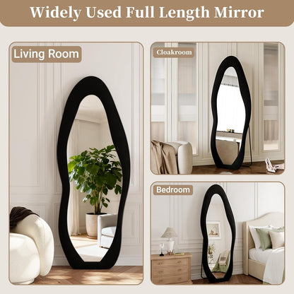71"x32" Flannel Full Length Mirror, Arched Mirrors Full Length with Stand, Flannel Floor Mirror for Bedroom and Living Room, Full Body Mirror Hanging or Leaning, White