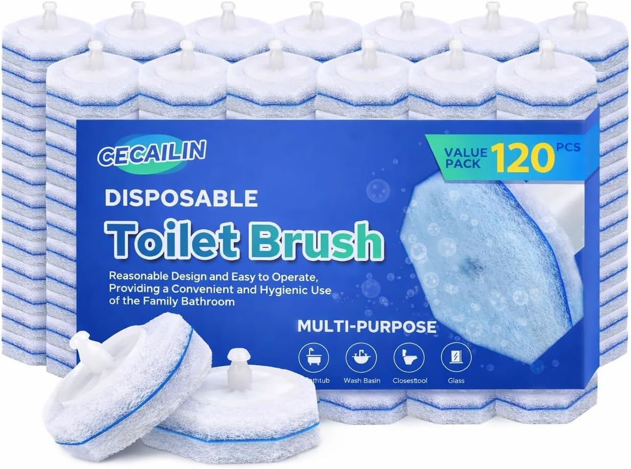60pcs Disposable Toilet Brush Refills, Toilet Bowl Cleaner Refill Pads, Compatible with Most Toilet Cleaning Wands & Systems, Disposable Scrubber Refill Heads for Deep Bathroom Cleaning