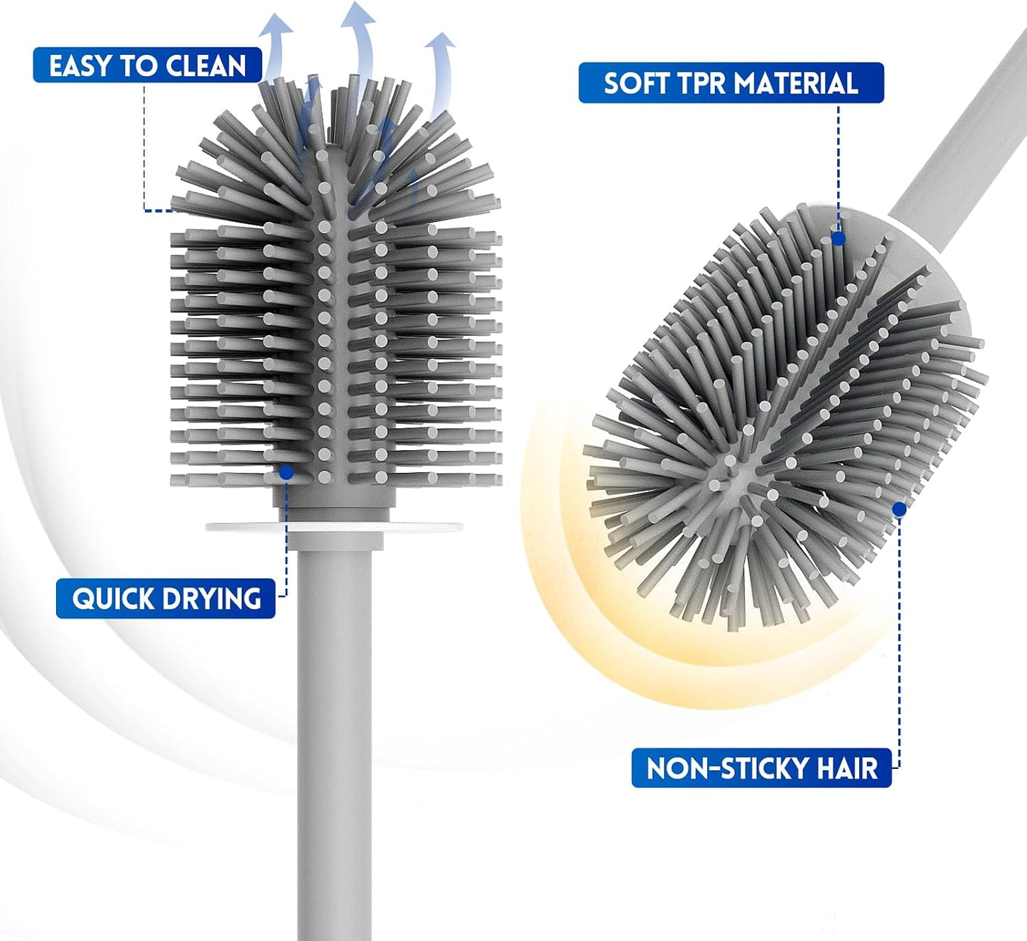 Toilet Brush and Holder Set, Silicone Toilet Bowl Brush, Bathroom Accessories, Durable Toilet Scrubber Bristles, Compact Size for RV, Wall Mountable, Drip-Proof, Deep Cleaning. (White)