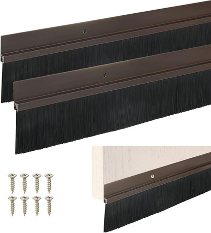 M METERXITY 2Pack Door Sweep - 39" Door Bottom Brush Heavy Duty Seal Draft Stopper Aluminum Base with 50mm Brush, Adhesive/Screw Installation for Interior/Exterior/Garage/Sliding Doors, Black
