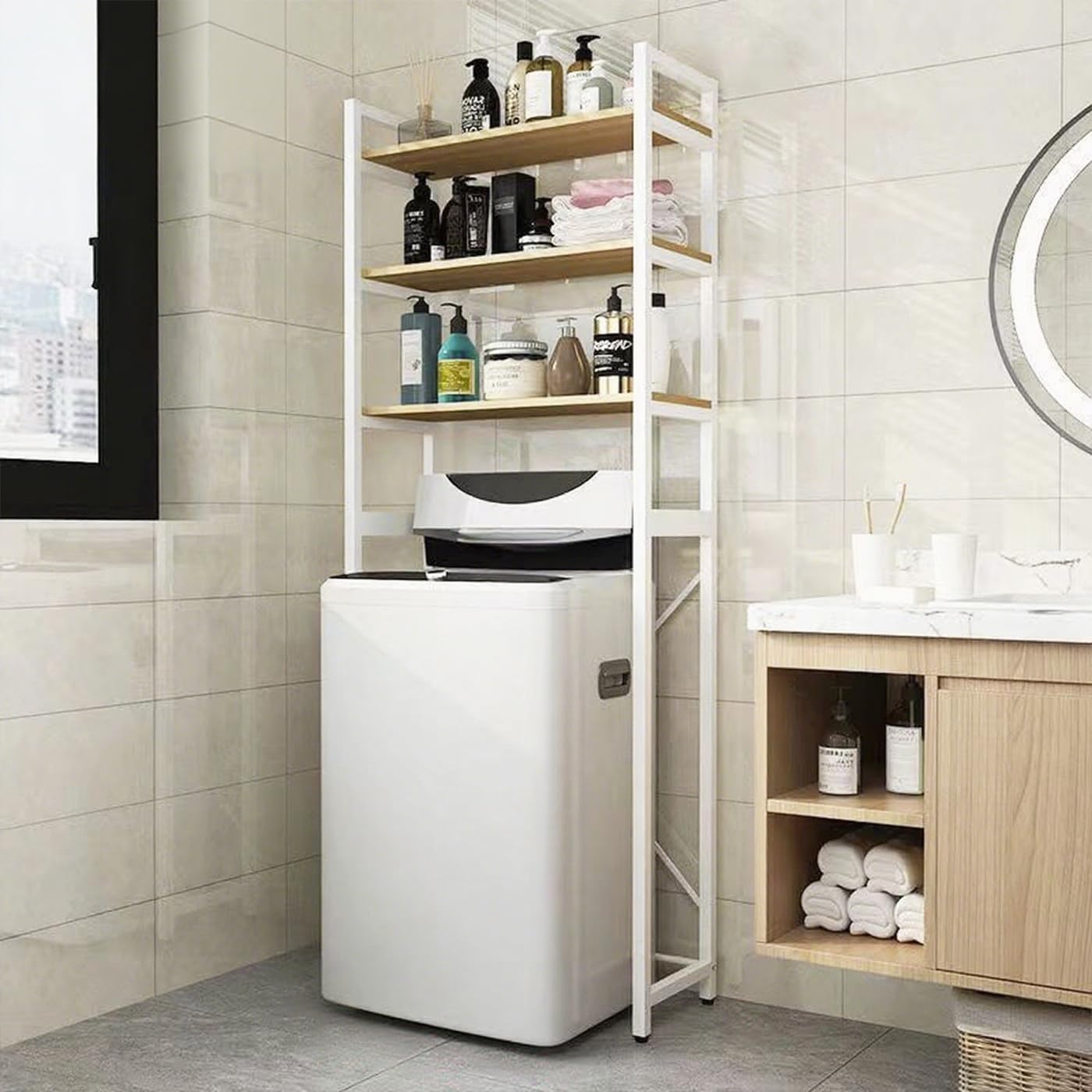 Gdrasuya10 Over the Washer and Dryer Storage Shelf for Laundry Room, 3 Tier White Washer Storage Utility Rack Shelf Laundry Storage Shelf Organizer Space Saving for Room