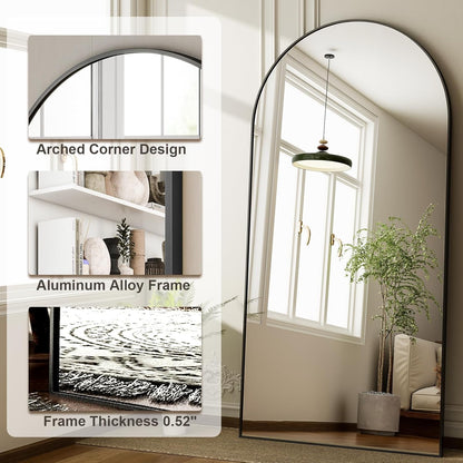 HARRITPURE 64"x21" Arched Full Length Mirror Free Standing Leaning Hanging Mounted Mirror Aluminum Frame Modern Simple Home Decor for Living Room Bedroom Cloakroom, Gold