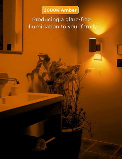 L LOHAS LED Night Light Plug in, Modern Night Lights Plug into Wall, Dusk to Dawn Sensor, Soft White 3000K, 0-100LM Adjustable Brightness, Dimmable Night Lights for Hallway Bedroom Stairway, 2 Pack