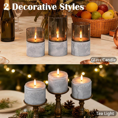 LEDHOLYT Rechargeable Flameless Glass Pillar Candles–Gifts for Women,–Set of 3, Realistic Flickering LED Light,Remote & Timer, Ideal for Living Room, Bedroom & Festival Wedding Home Party Decor