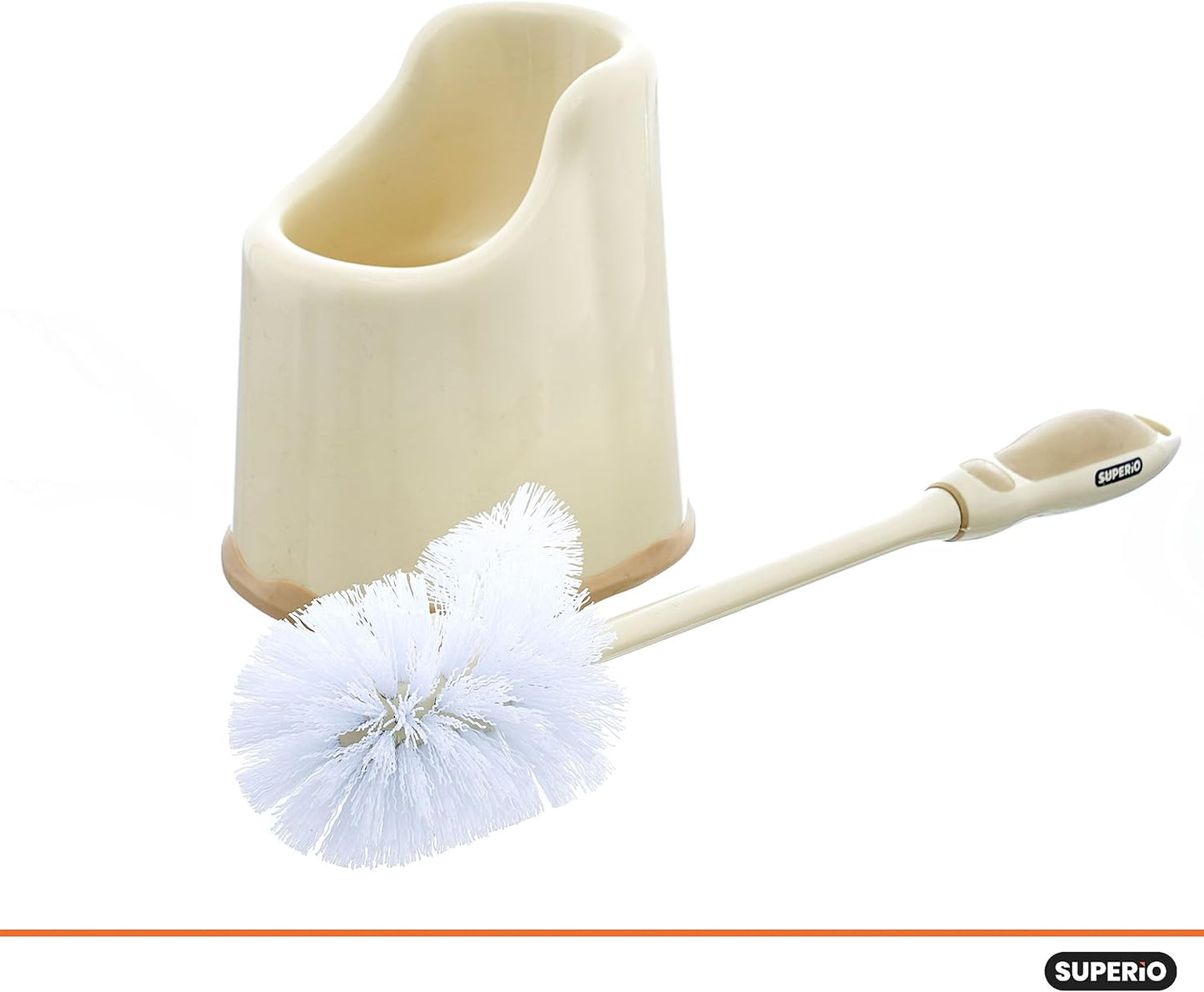 Superio Toilet Brush and Holder,Toilet Bowl Cleaning System with Scrubbing Wand, Under Rim Lip Brush and Storage Caddy for Bathroom, White and Blue