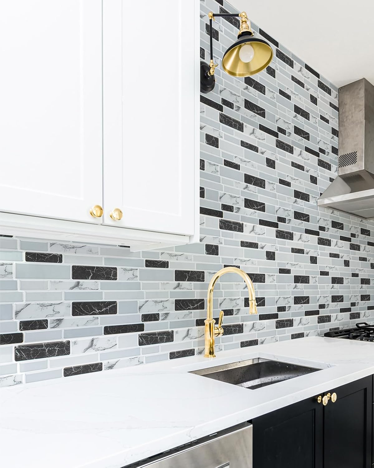 Art3d 10-Sheet Peel and Stick Kitchen Backsplash Tiles, 12"x12" Self-Adhesive Marble Grey Wall Tiles for Kitchen and Bathroom